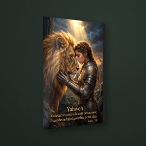 Cuadro guerrera leon salmo 17 8 en MDF con vinil brillante – Salto Producciones Guatemala