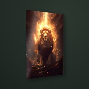 Cuadro leon de fuego en MDF con vinil brillante – Salto Producciones Guatemala