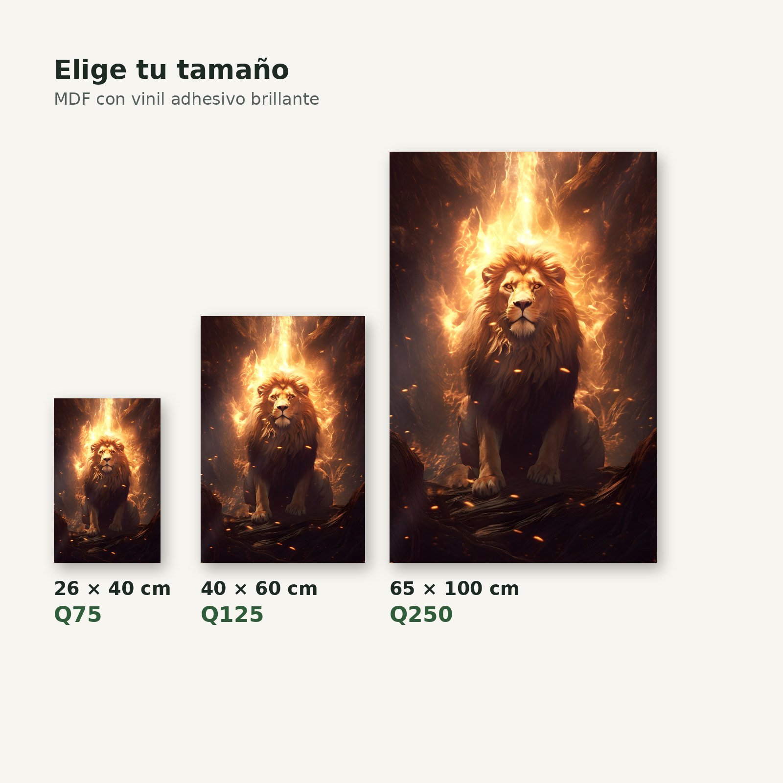 Cuadro leon de fuego tamaños y precios – Salto Producciones Guatemala