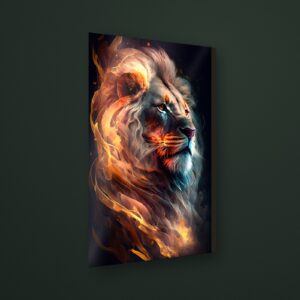 Cuadro leon fuego 2 en MDF con vinil brillante – Salto Producciones Guatemala