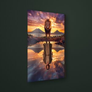Cuadro leon y cordero reflejo en MDF con vinil brillante – Salto Producciones Guatemala