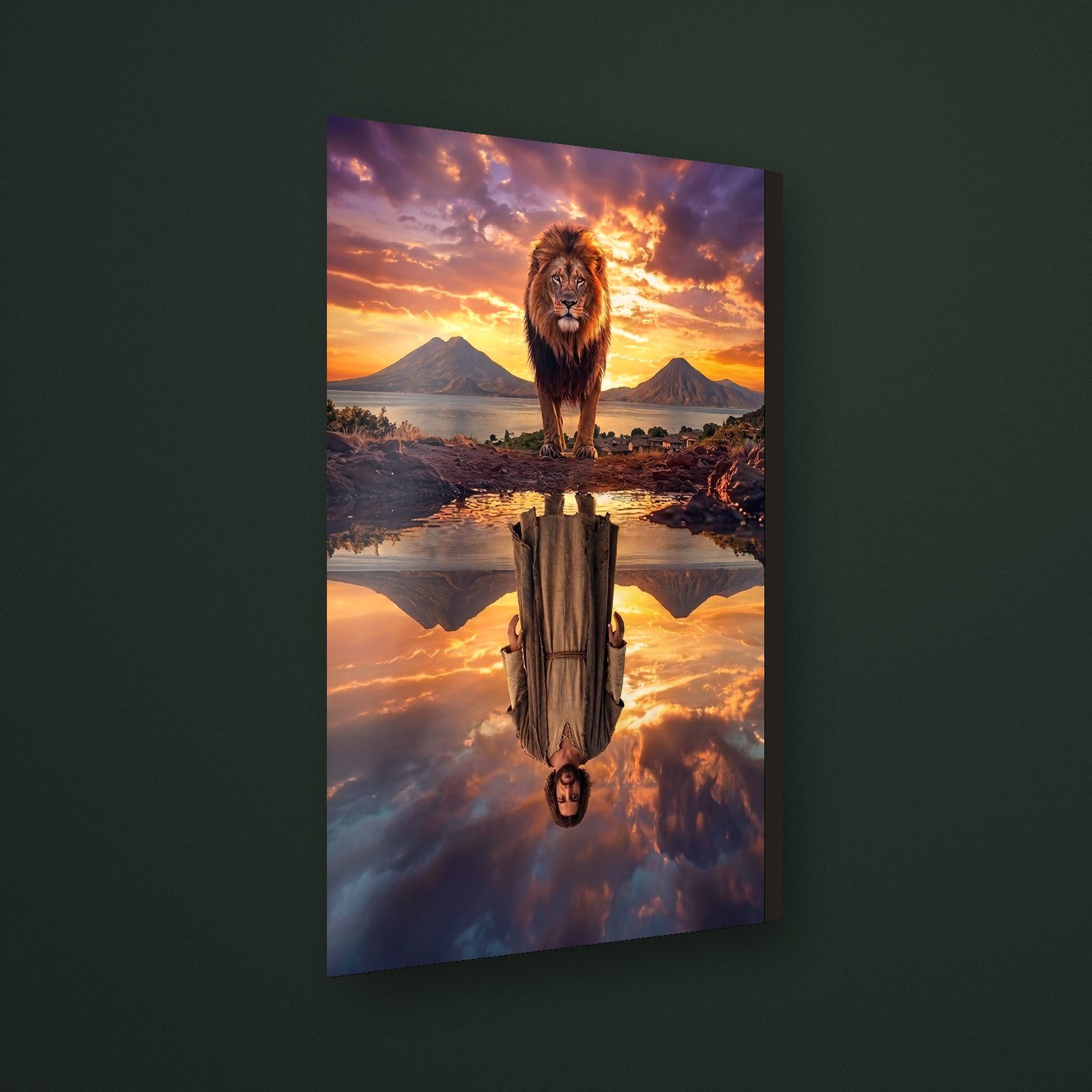 Cuadro leon y cordero reflejo en MDF con vinil brillante – Salto Producciones Guatemala
