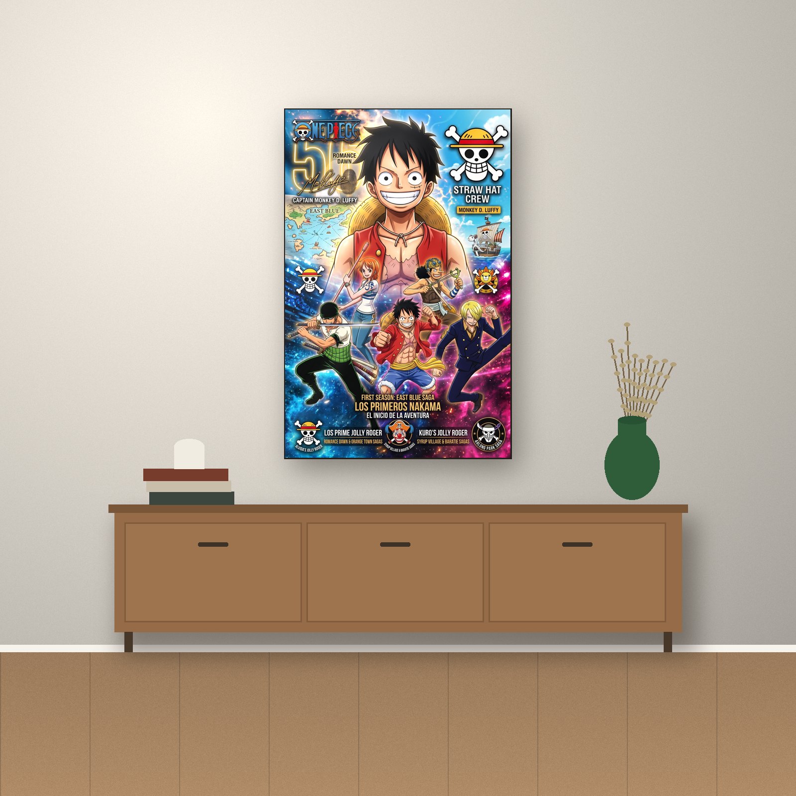 Cuadro luffy one piece en una sala – Salto Producciones Guatemala