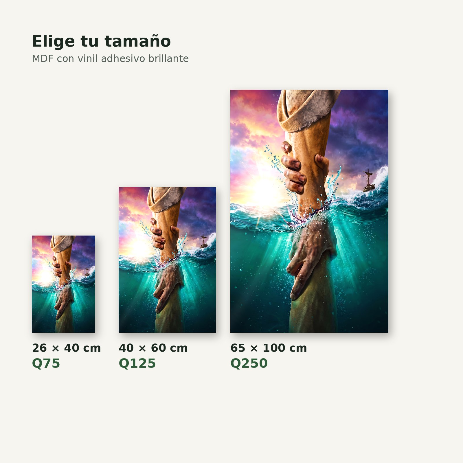 Cuadro mano rescate tamaños y precios – Salto Producciones Guatemala